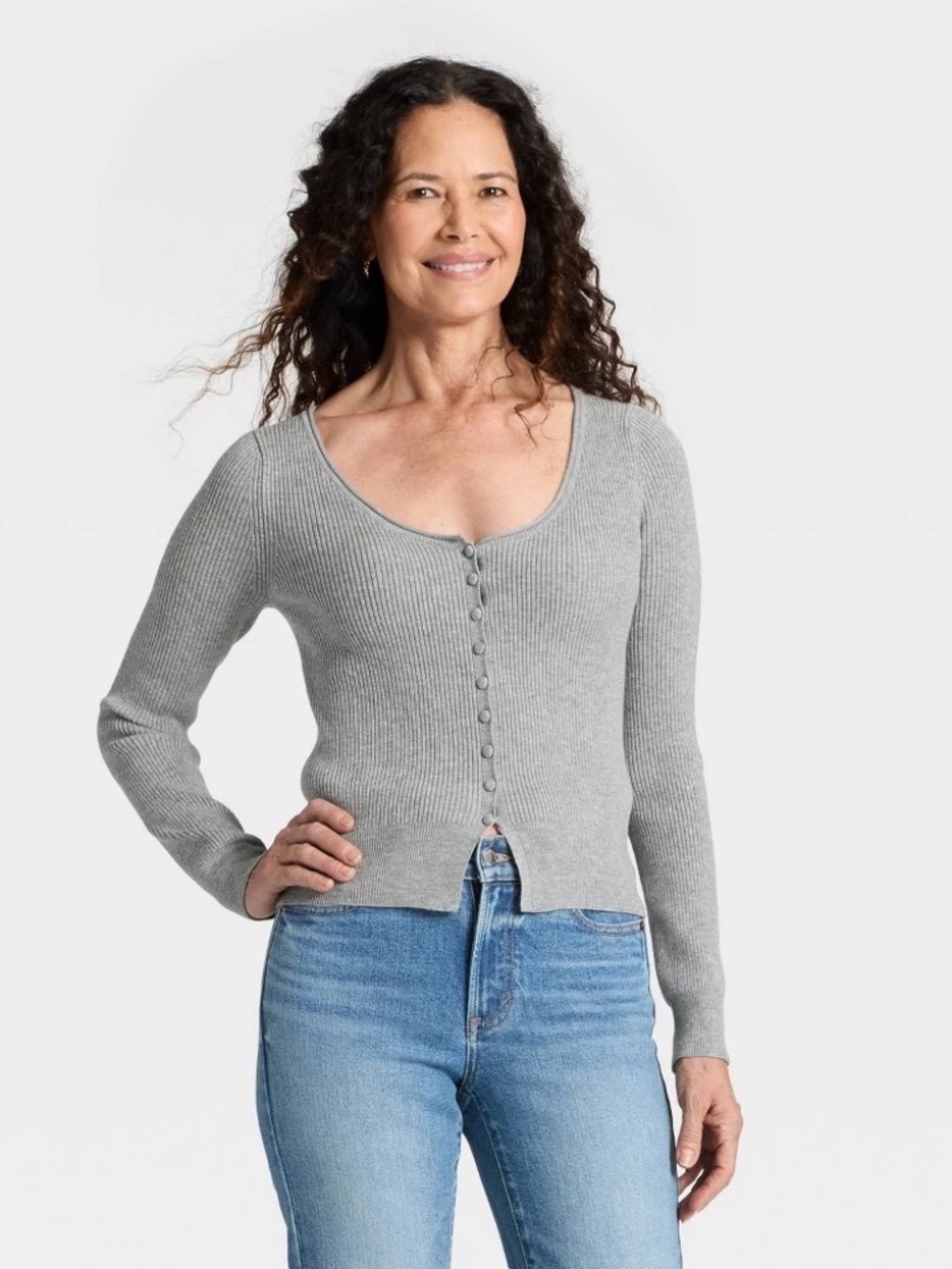 Women's Scoop Neck Cardigan Sweater - Universal Thread™ Gray XL